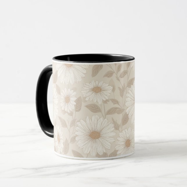 Soft Neutral Sunflower Cream Floral Pattern Mug (Front Left)