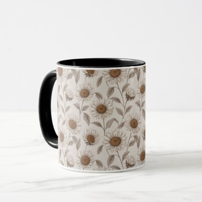 Soft Neutral Sunflower Cream Floral Pattern Mug (Front Left)