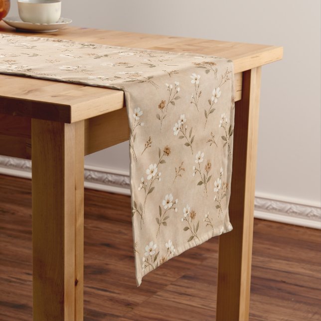 Soft Neutral Wildflower Botanical Pattern Short Table Runner (In Situ)