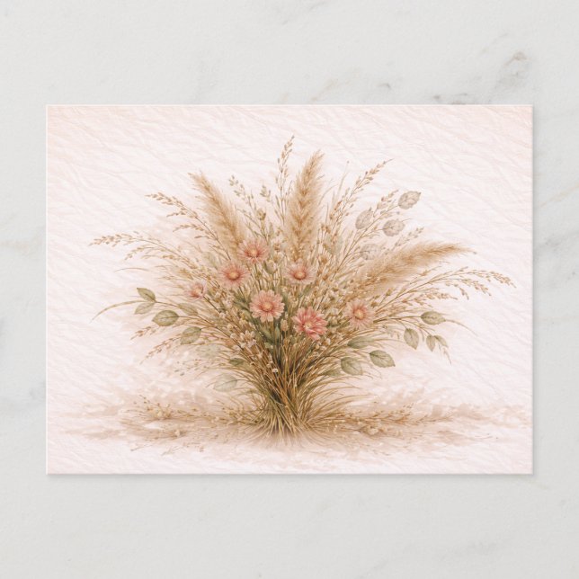 Soft Neutral Wildflower Pampas Grass Botanical  Postcard (Front)