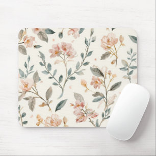 Soft Neutral Wildflower Sage Watercolor Botanical Mouse Pad