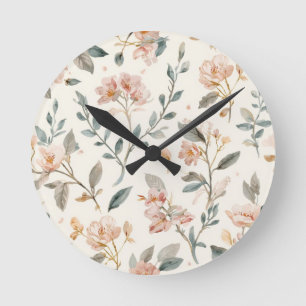 Soft Neutral Wildflower Sage Watercolor Botanical Round Clock