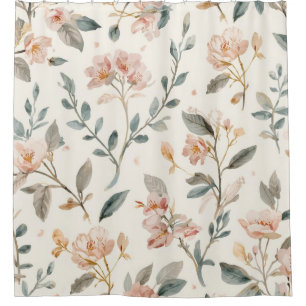 Soft Neutral Wildflower Sage Watercolor Botanical Shower Curtain