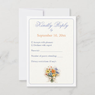 Soft Neutral Wildflower Wedding Minimal RSVP Card