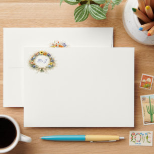 Soft Neutral Wildflowers Wedding Ivory Dusty Blue Envelope