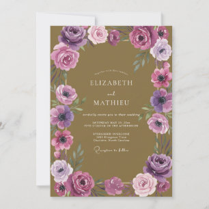 Soft Ochre Purple Petal Wedding Invitation