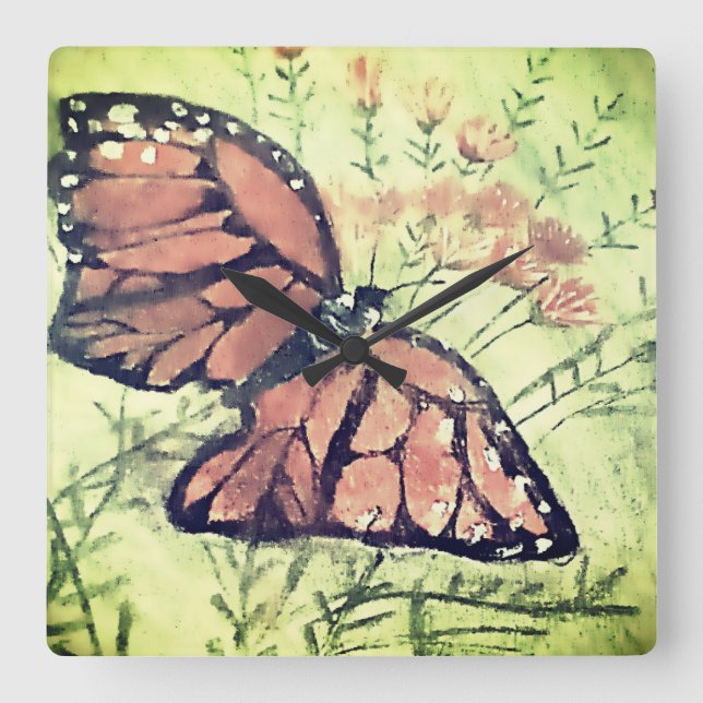Soft Oil Pastels of Monarch Butterfly Square Wall Clock (Front)