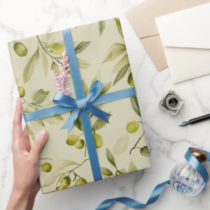 Soft Olive Beige Olive Branch Watercolor Pattern Wrapping Paper