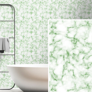 Soft Olive Dark Green on White Marbled Wallpaper