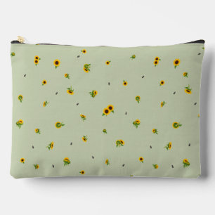 Soft Olive Japanese Sunflower Floral Pattern クッション Accessory Pouch