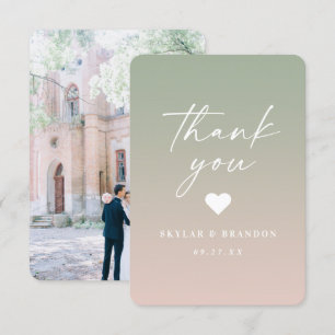 Soft Ombre Leaf Green & Powder Pink Wedding Thank You Card