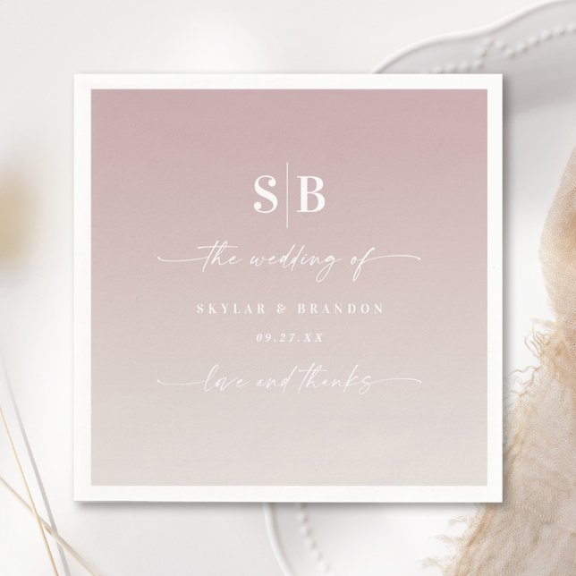 Soft Ombre Mauve Pink Off-White Wedding Monogram Napkin (Creator Uploaded)