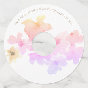*~* Soft Ombre Peach Pink Floral Watercolor Wine Glass Tag