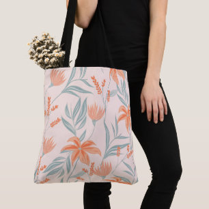 Soft Orange and Sage Peach Floral Botanical Tote Bag