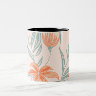 Soft Orange and Sage Peach Floral Botanical Two-Tone Coffee Mug