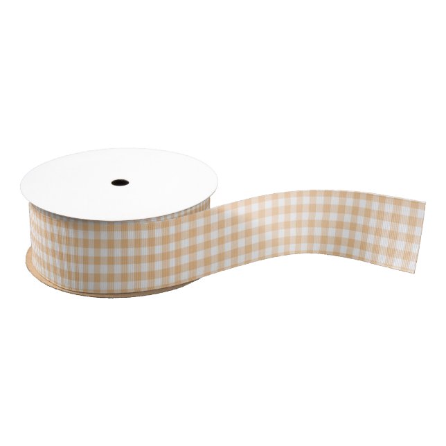 Soft Orange and White Gingham Grosgrain Ribbon (Spool)