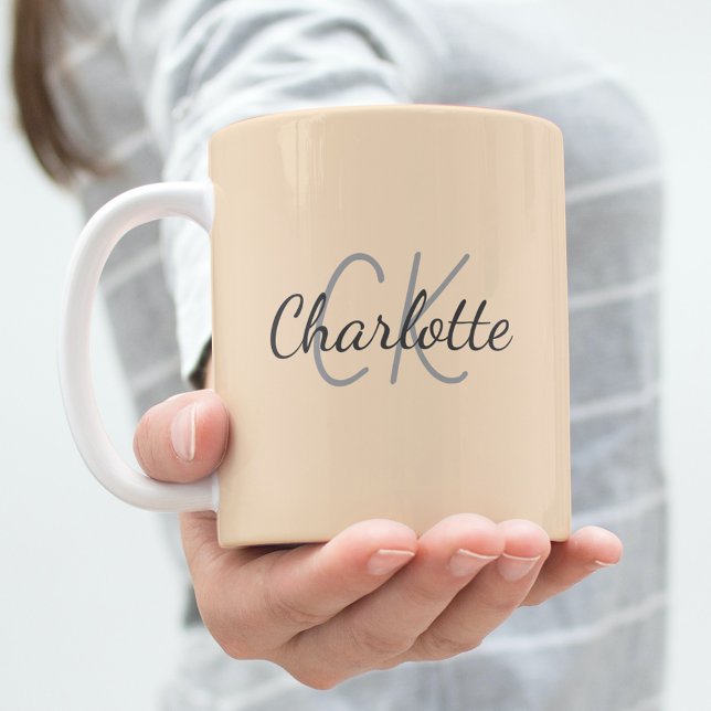 Soft orange monogram initials name coffee mug (Creator Uploaded)