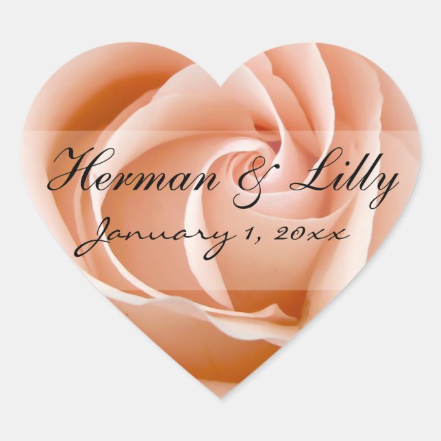 Soft Orange Rose Personal Wedding Heart Sticker (Front)