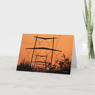 Soft orange sunset over high tension power lines card