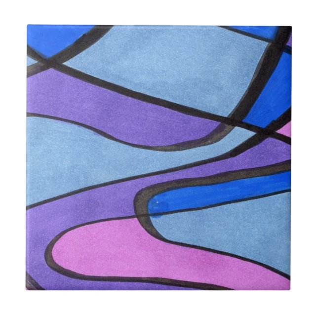 Soft organic abstract curves in blue and pinki ceramic tile (Front)