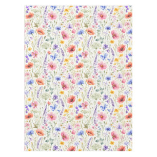 Soft Painterly Watercolor Meadow Blooms Tablecloth