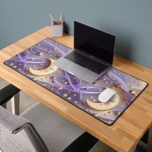 Soft Pale Gold Lavender Celestial Moon Desk Mat