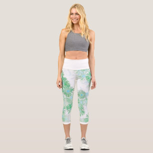Soft Pale Pastel Turquoise Flowers Nature Leggings