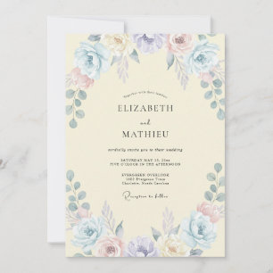 Soft Pale Yellow Wildflower Wedding Invitation