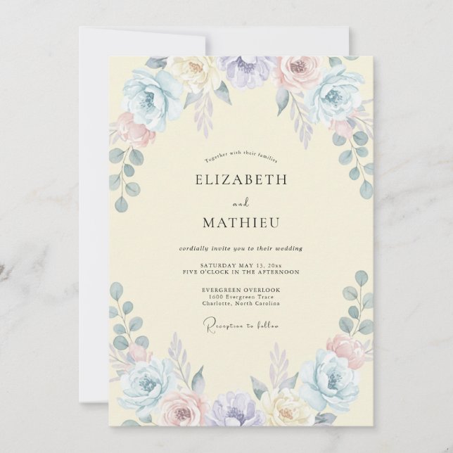 Soft Pale Yellow Wildflower Wedding Invitation (Front)