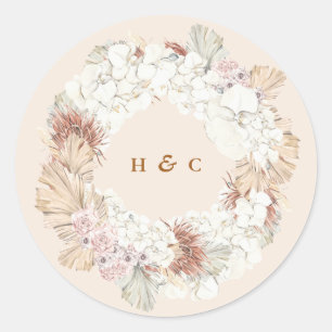 Soft Pampas Grass Floral Jungle Tropical Wedding Classic Round Sticker