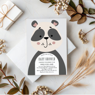 Soft Panda Neutral Baby Shower Illustration Invitation