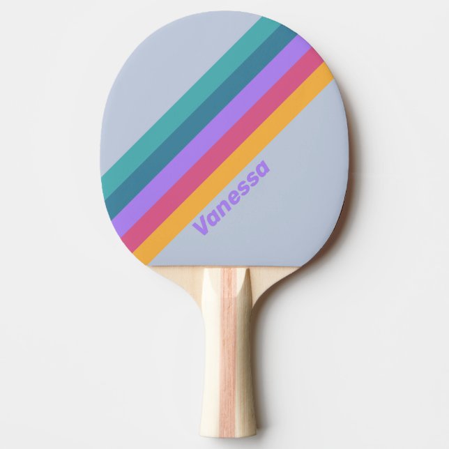 Soft Pansy Dream Striped with Name Ping Pong Paddle (Front)