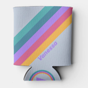 Soft Pansy Dream Stripes with Name Can Cooler