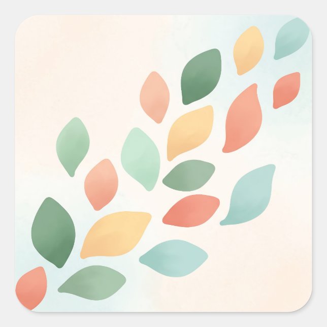 Soft Pastel Abstract Falling Leaves Square Sticker (Front)