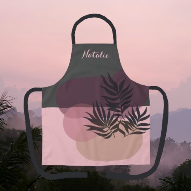 Soft Pastel Abstract Pink & Grey Tropical Apron (Creator Uploaded)
