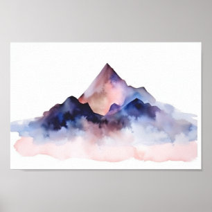 Soft Pastel Abstract Watercolor Mountains Art Poster