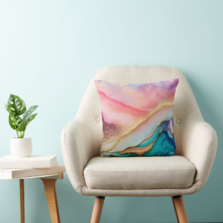 Soft Pastel Agate Geode Faux Gold Foil Texture Cushion