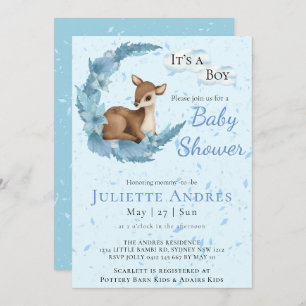 Soft Pastel Bambi Flowers Clouds Dust Baby Shower  Invitation
