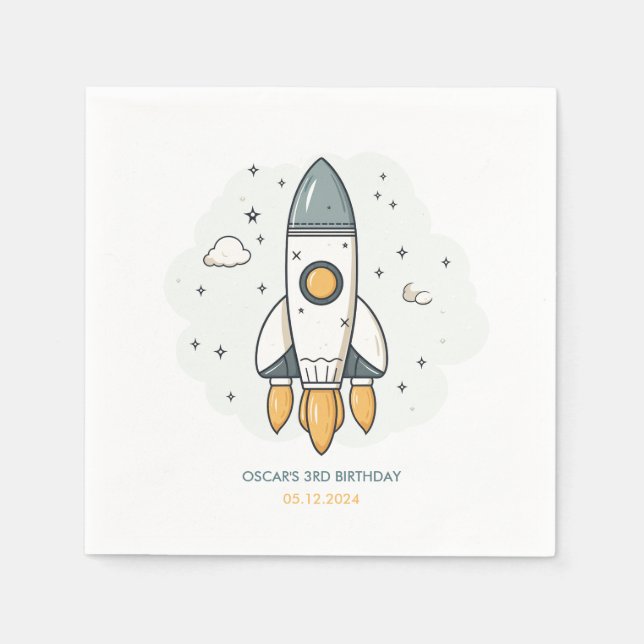 Soft Pastel Beige Rocket Ship Napkin (Front)