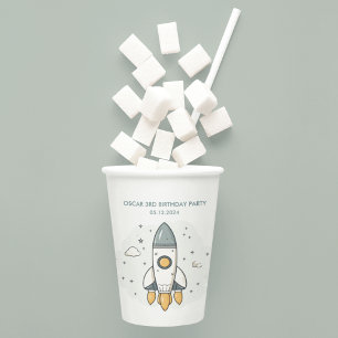 Soft Pastel Beige Rocket Ship Paper Cups