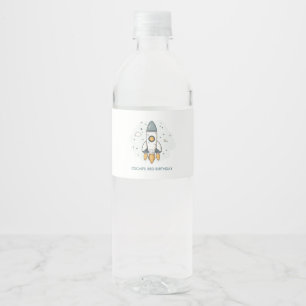 Soft Pastel Beige Rocket Ship Water Bottle Label