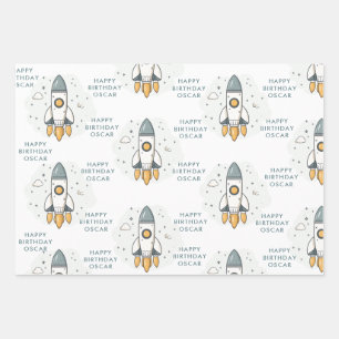 Soft Pastel Beige Rocket Ship  Wrapping Paper Sheet