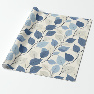 Soft Pastel Blue and Beige Leaf Pattern Wrapping Paper