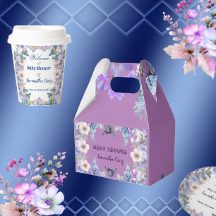 Soft Pastel Blue Blooms Purple Lilac Baby Shower Favour Box