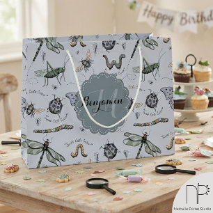 Soft Pastel Blue Boho Baby Bugs Kids & Baby Large Gift Bag
