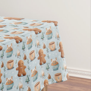 Soft pastel blue brown Christmas gingerbread men Tablecloth