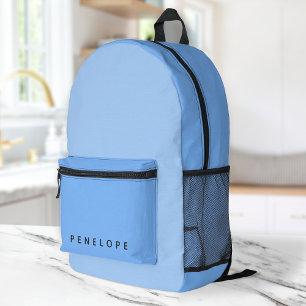 Soft Pastel Blue Colour Block Modern Monogrammed Printed Backpack
