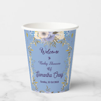 Soft Pastel Blue Flowers Lilac Floral Baby Shower Paper Cups