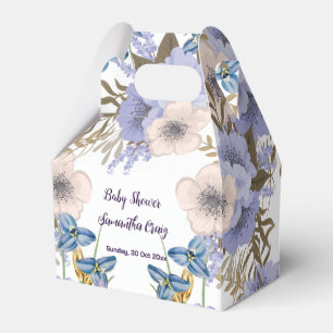 Soft Pastel Blue Flowers Purple Blooms Baby Shower Favour Box