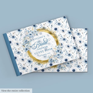 Soft Pastel Blue Gold Boho Wild Flowers Guest Book